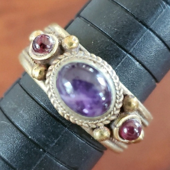 Amethyst Garnet Ruby Brass Silver Copper Ring Gold Purple Red - Picture 1 of 15